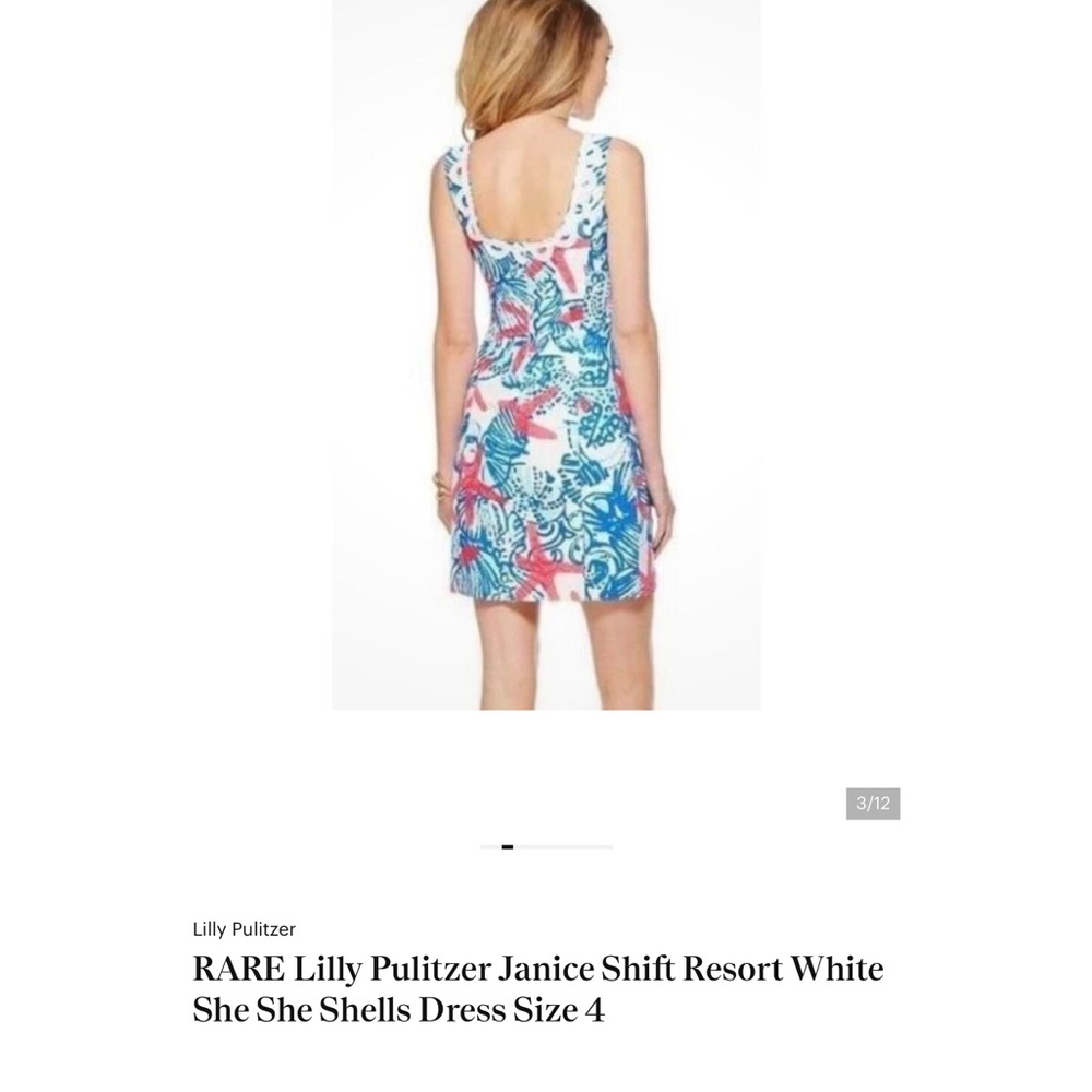 Excellent condition! Rare, Lilly Pulitzer Coral, Navy & Aqua Print Shift Dress - Picture 7 of 8